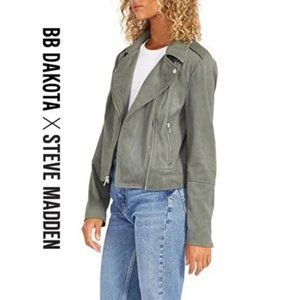 NWT BB DAKOTA BY STEVE MADDEN VEGAN Faux Suede Moto Jacket in Green